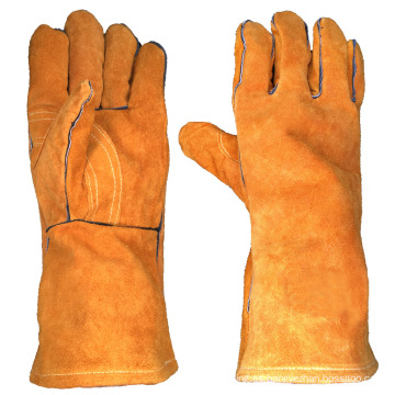 Guantes de soldadura de cuero dividido de cuero para cuero de vaca resistente al calor de la entrepierna del pulgar